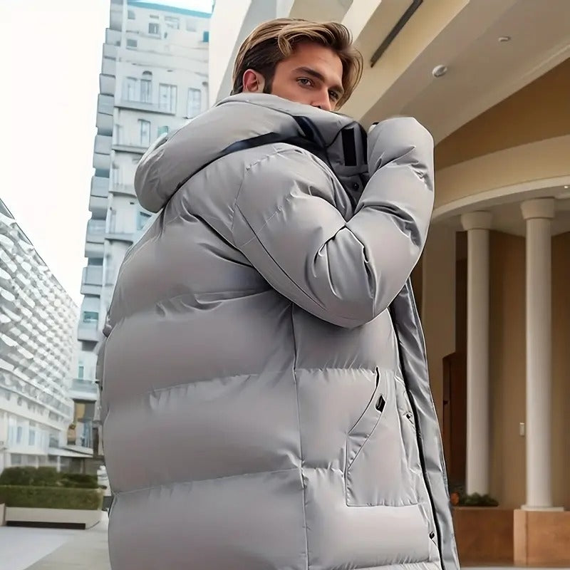 Men's Mid-Length Hooded Cotton Jacket for Casual Wear
