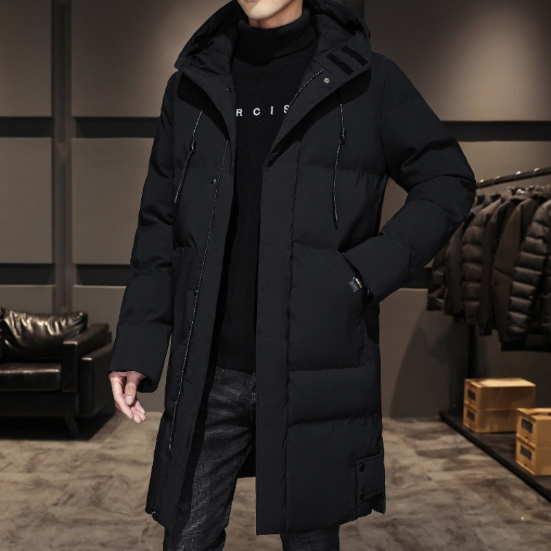 Men's Mid-Length Hooded Cotton Jacket for Casual Wear