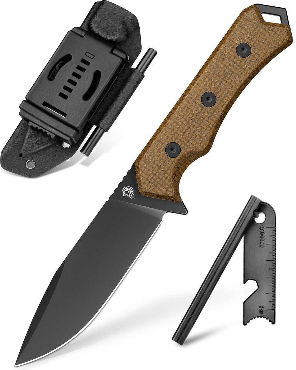 NedFoss BOAR Survival Knife with Fire Starter 4.1" D2 Steel Full Tang Hunting Knife with Kydex Sheath Micarta Handle Ultimate Camping Fixed Blade Knife