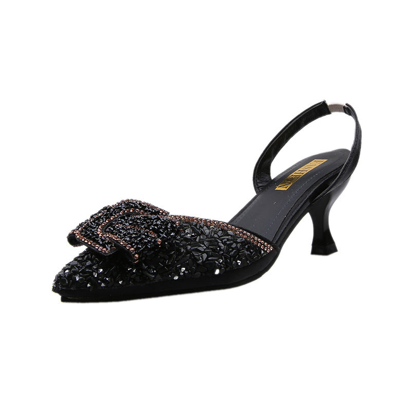 Rhinestone Bow Pointed Toe Stiletto High Heels