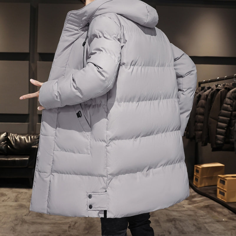 Men's Mid-Length Hooded Cotton Jacket for Casual Wear